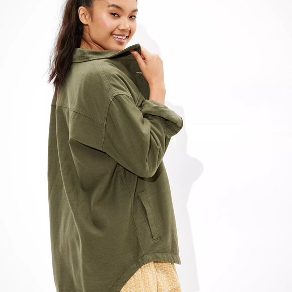 AMERICAN EAGLE OUTFITTERS Boyfriend Military Shacket Fatigue Olive S - Picture 3 of 9